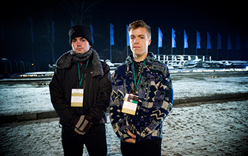 Biniaz-Harris, left, and Soehn at Auschwitz-Birkenau State Museum 